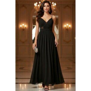 AZAZIE Elsy Classic Black Chiffon Formal Evening Dress Gown Womens Sz 8/10 (A12)